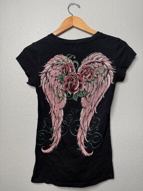 In vein Y2K bedazzled Embellished t-shirt sz  M rose angel
